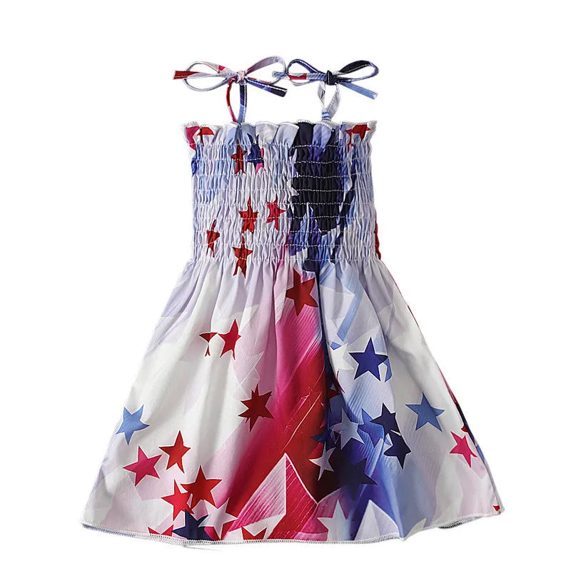 Independence Day Summer Girl Day Dress Toddler Kids American Flag Print Party Princess Dresses Children Comfortable Clothing
