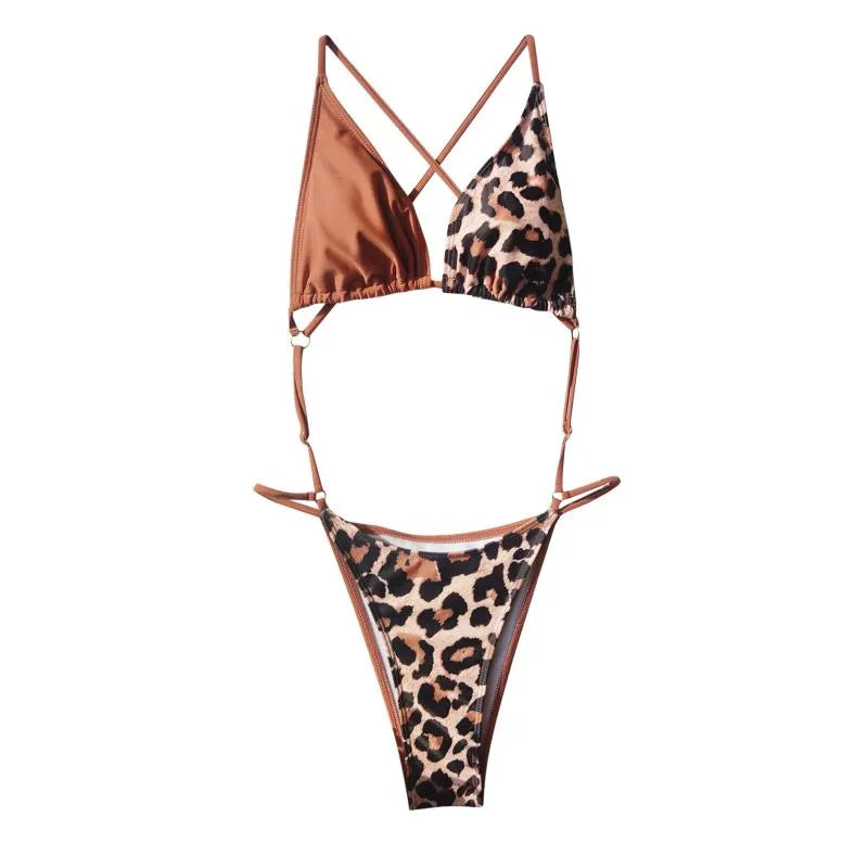 Women Leopard Swimsuits Womes Swimwear NEW Sexy Leopard Bikini Set Two Pieces Halter Bathing Suit Biquinis