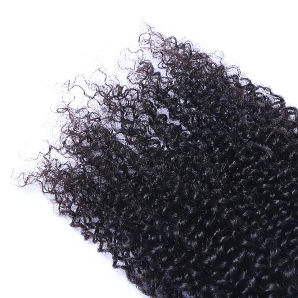 Brazilian Kinky Curly Human Hair Wefts with 13x4 Lace Frontals Full Head Natural Color Can be Dyed Pre-plucked Closures