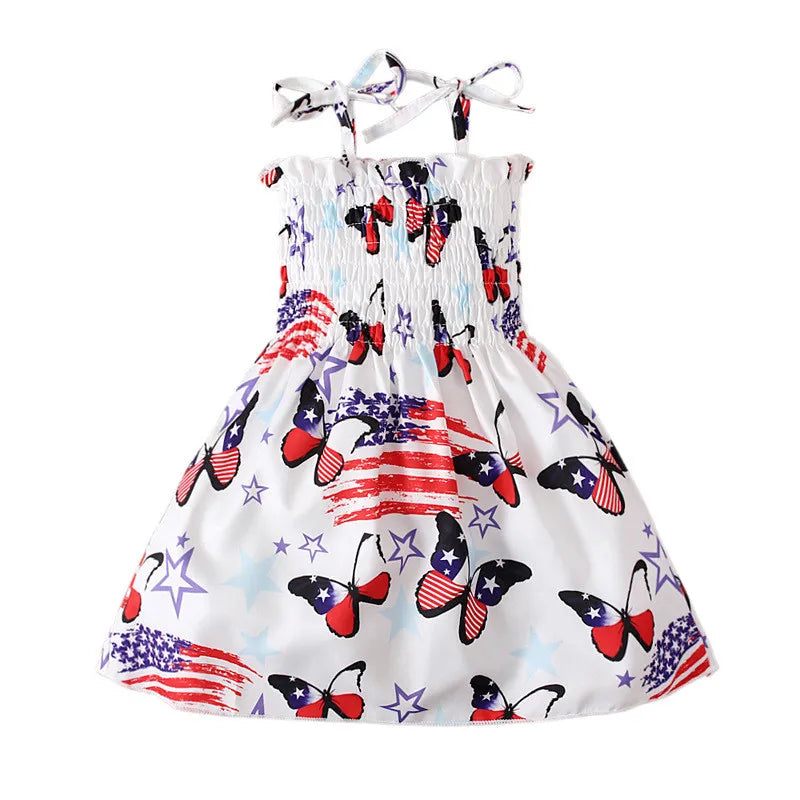 Independence Day Summer Girl Day Dress Toddler Kids American Flag Print Party Princess Dresses Children Comfortable Clothing