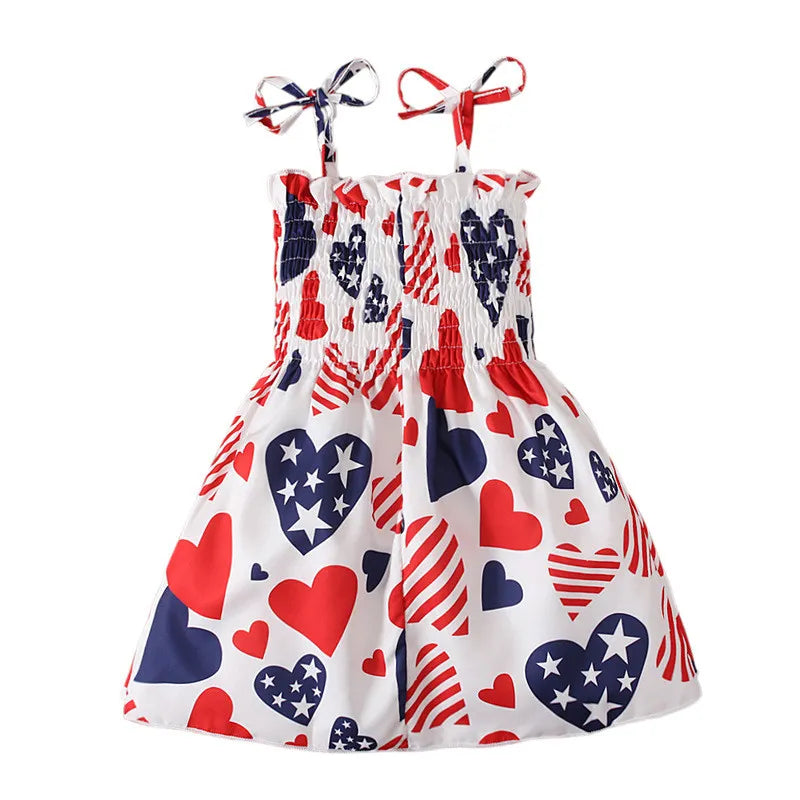 Independence Day Summer Girl Day Dress Toddler Kids American Flag Print Party Princess Dresses Children Comfortable Clothing