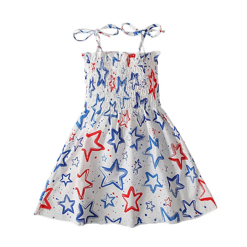Independence Day Summer Girl Day Dress Toddler Kids American Flag Print Party Princess Dresses Children Comfortable Clothing