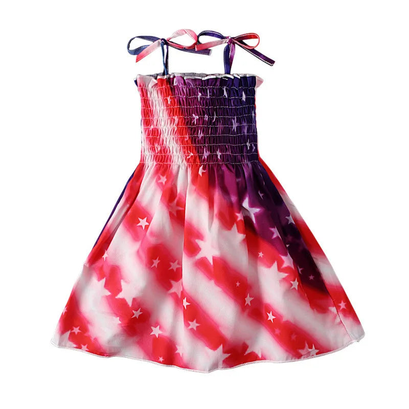 Independence Day Summer Girl Day Dress Toddler Kids American Flag Print Party Princess Dresses Children Comfortable Clothing
