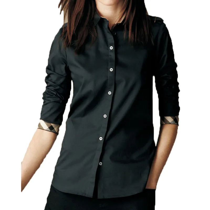 22ss Designer Womens Shirts Blouses Tees Smooth Fabric Paris Letters Double Letter Clothes Women Real Womens Long Sleeved Shirt Black White Lapel Top SIZE S-XXL