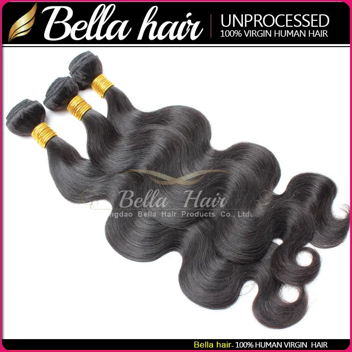 Bella Hair Human Hair Dyeable Bleachable 9A Bundles Peruvian Weave Extensions Natural Black Color Double Weft 3-4PCS Body Wave