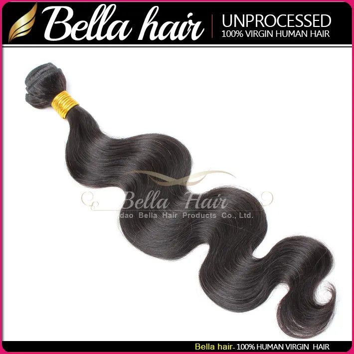 Bella Hair Human Hair Dyeable Bleachable 9A Bundles Peruvian Weave Extensions Natural Black Color Double Weft 3-4PCS Body Wave