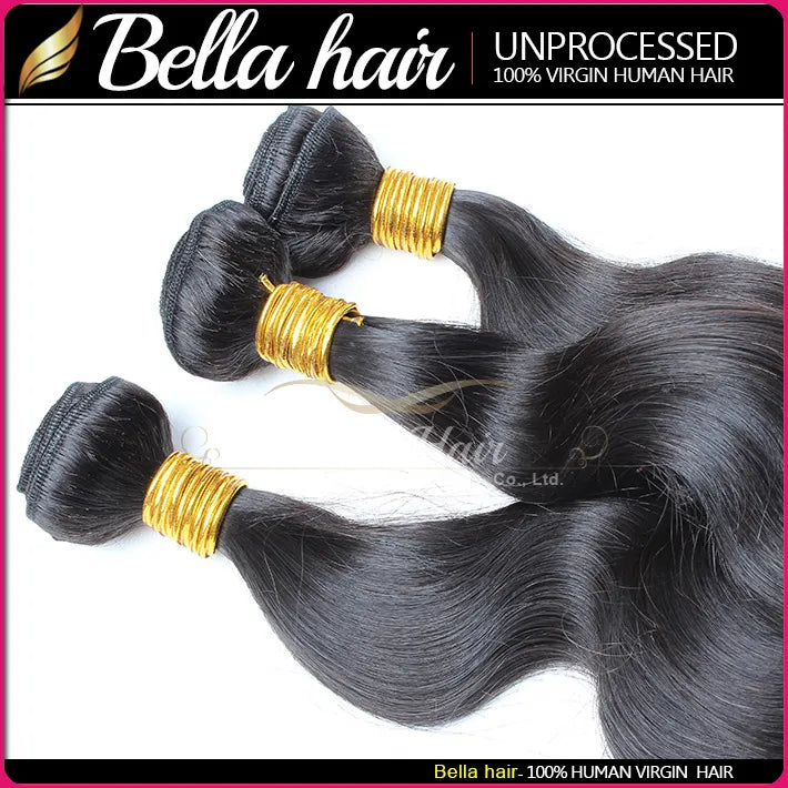Bella Hair Human Hair Dyeable Bleachable 9A Bundles Peruvian Weave Extensions Natural Black Color Double Weft 3-4PCS Body Wave