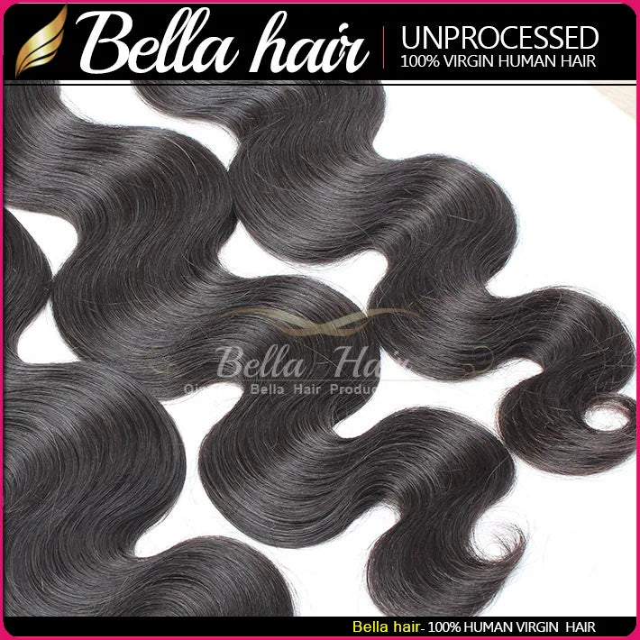 Bella Hair Human Hair Dyeable Bleachable 9A Bundles Peruvian Weave Extensions Natural Black Color Double Weft 3-4PCS Body Wave