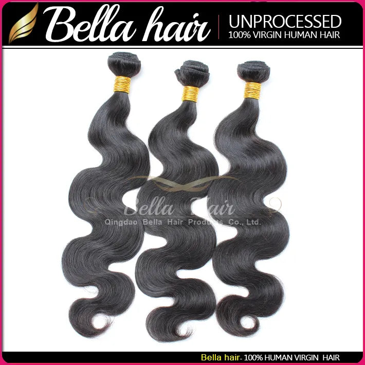 Bella Hair Human Hair Dyeable Bleachable 9A Bundles Peruvian Weave Extensions Natural Black Color Double Weft 3-4PCS Body Wave