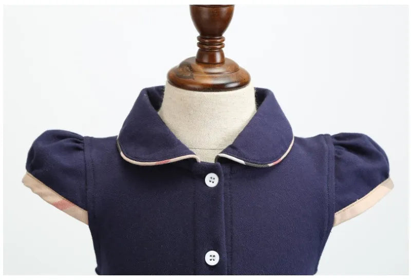 Retail Baby Girls Princess Dress Kids Lapel College Style Bowknot Short Sleeve Pleated Polo Shirt Skirt Children Summer Casual Dresses