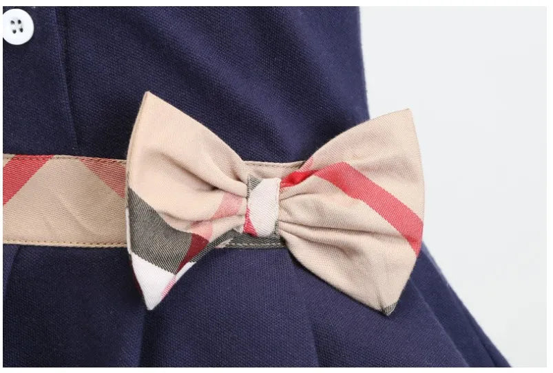 Retail Baby Girls Princess Dress Kids Lapel College Style Bowknot Short Sleeve Pleated Polo Shirt Skirt Children Summer Casual Dresses