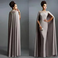 Cheap Long With Cape Lace Mother of the Bride Dresses Formal Party Plus Size Prom Gowns For Wedding Bride Guest Dress