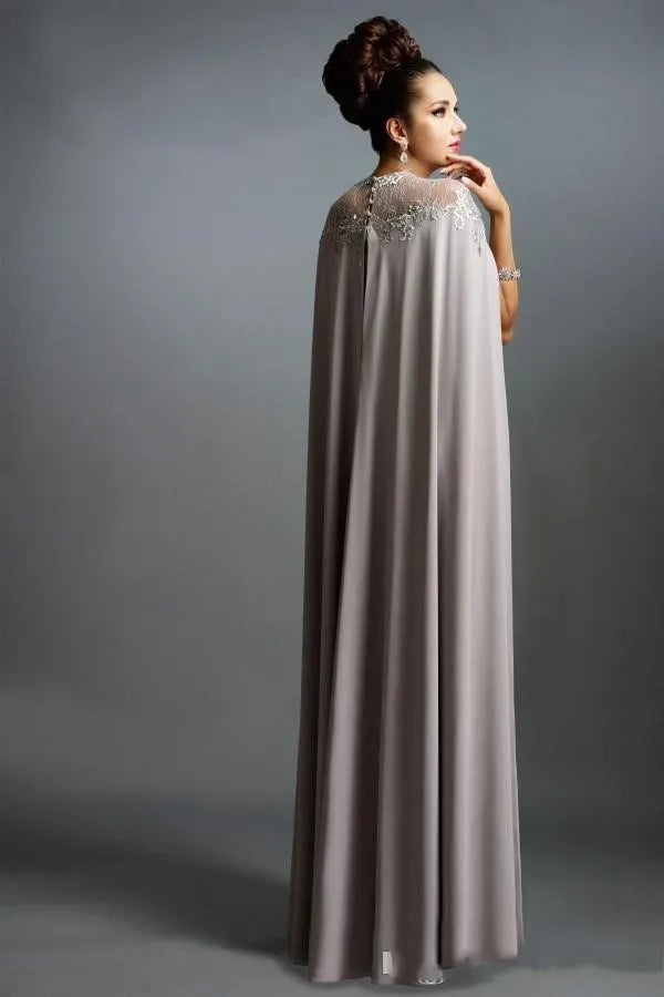 Cheap Long With Cape Lace Mother of the Bride Dresses Formal Party Plus Size Prom Gowns For Wedding Bride Guest Dress