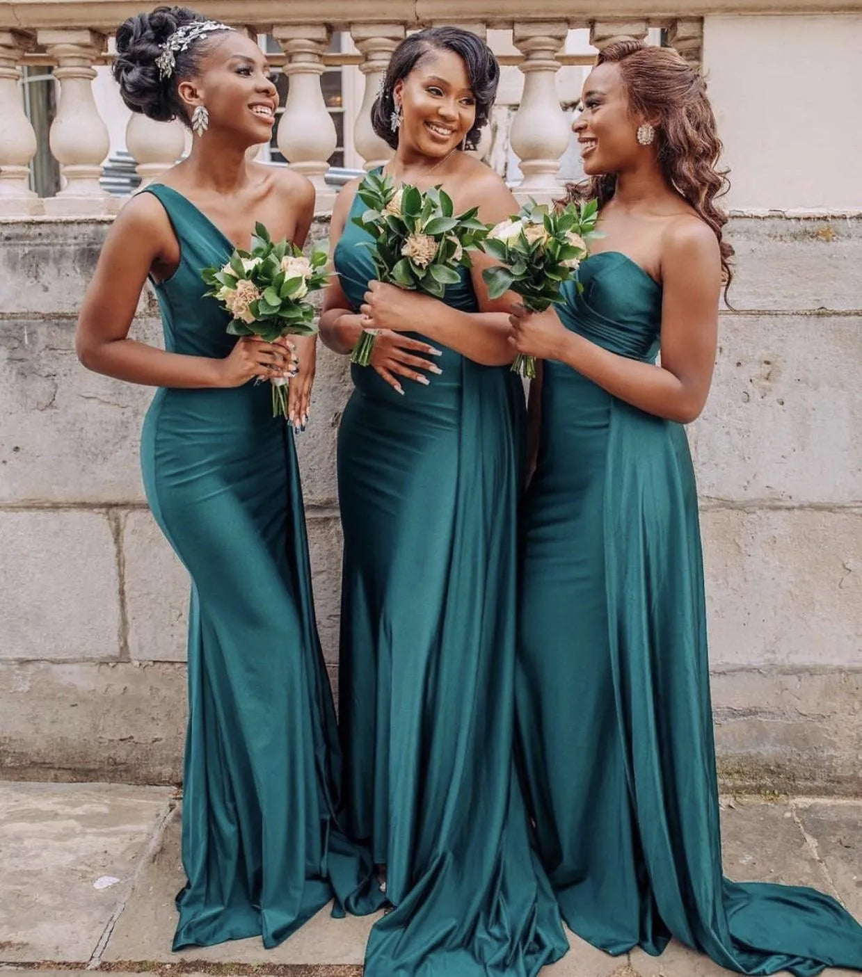 One Shoulder Bridesmaid Dresses For Africa Unique Design Full Length Wedding Guest Gowns Junior Maid Of Honor Dress Ribbon Elastic Silk Like Satin Party Gowns