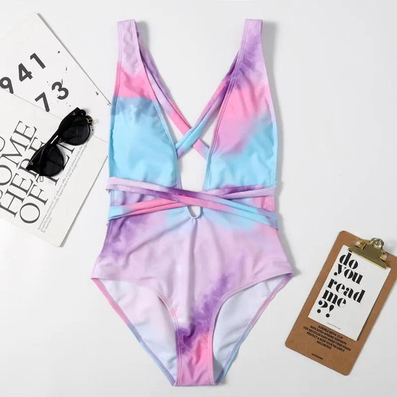 Women Swimwear all-in-one Swimsuit Womens Bikini Flower Print High Waist Sleeveless V Neck Halter One Piece Bathing Suit Casual Maillot De Vest swimsuit