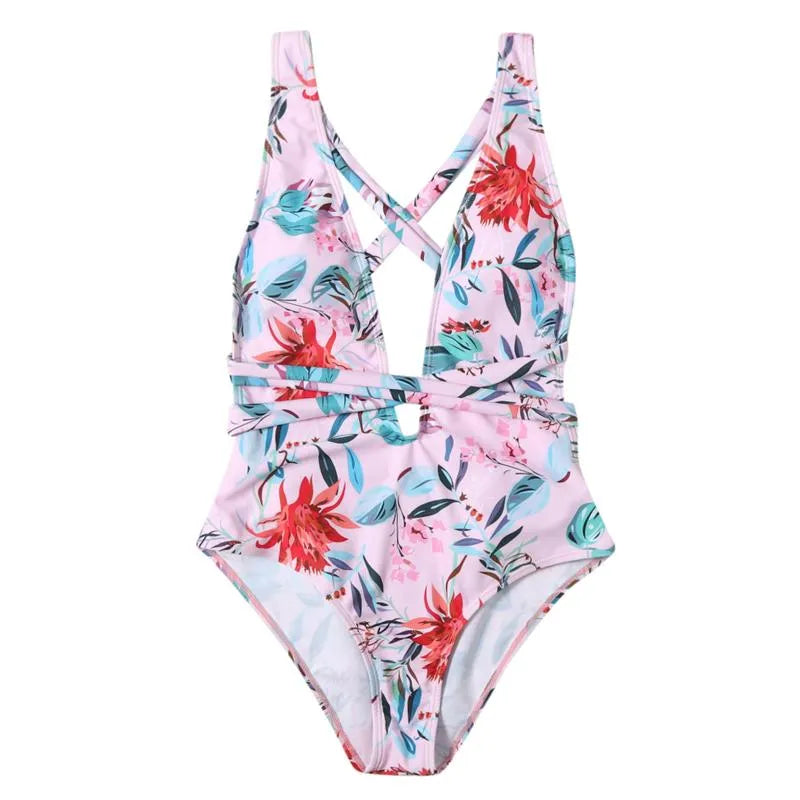 Women Swimwear all-in-one Swimsuit Womens Bikini Flower Print High Waist Sleeveless V Neck Halter One Piece Bathing Suit Casual Maillot De Vest swimsuit