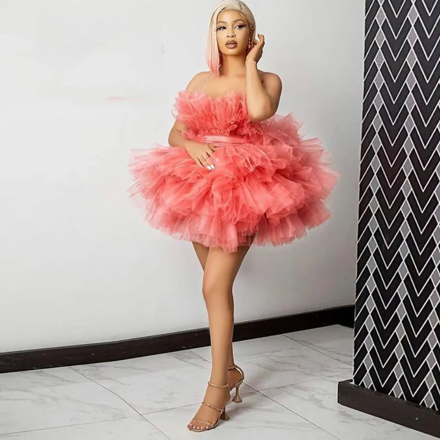 Ball Gown Mini Homecoming Dresses Short Strapless Tulle Dress Party Evening Gowns Custom Made Puffy Prom Gowns For Birthday Photo Shoot Vestidos
