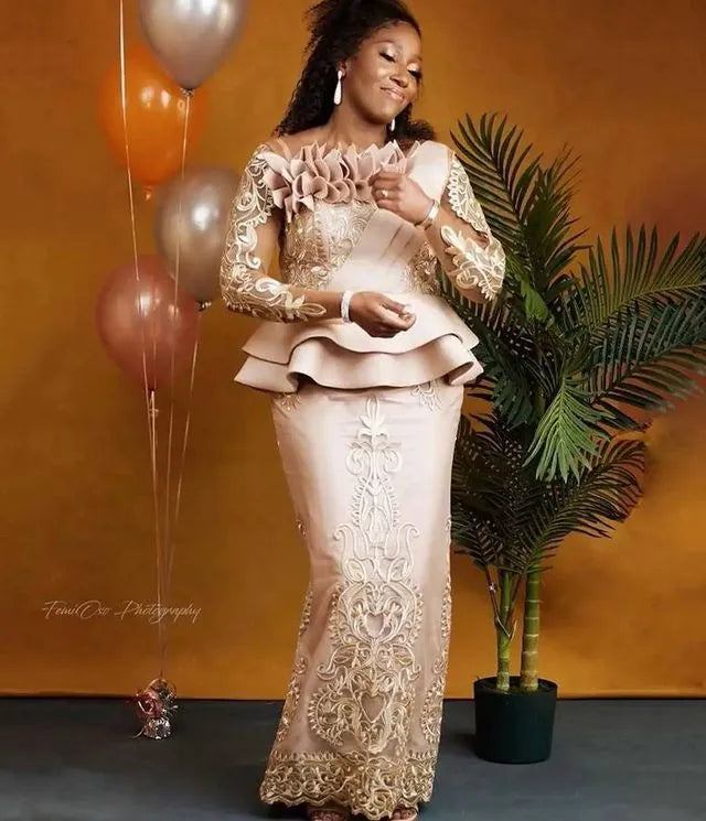Plus Size Arabic Aso Ebi Champagne Lace Sexy Mother Of Bride Dresses Long Sleeves Sheath Vintage Prom Evening Formal Party Gowns Dress ZJ355