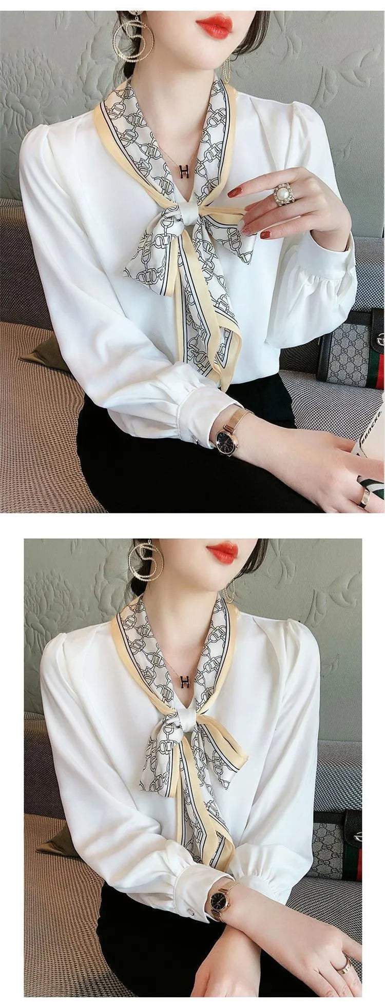 Autumn Fashion design women's bow collar long sleeve chiffon OL blouse shirt plus size SMLXLXXL3XL tops