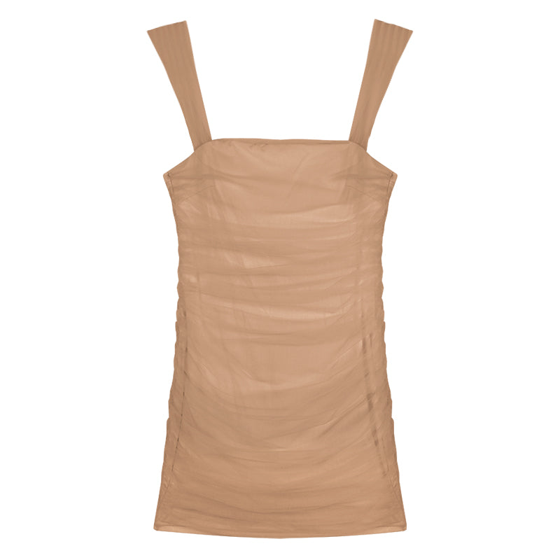 Zllkl Jianna Solid Color Square Neck Mesh Short-Sleeved Slim Mini Dress