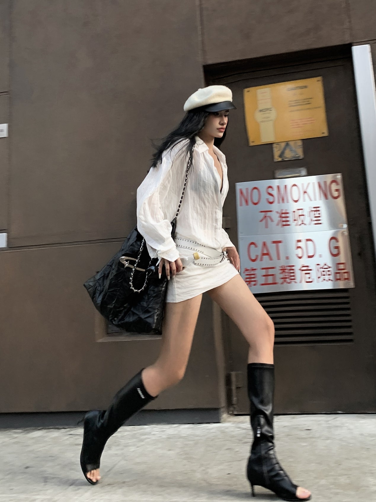 Zllkl Zia Solid Color Strip Long Sleeve Button Up Neck Collar Slim Shirt Dress