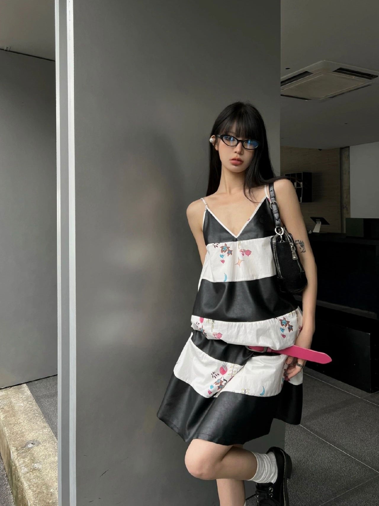 Zllkl Lilianne Black & White Stripe V-Neck Spaghetti Strap Dress