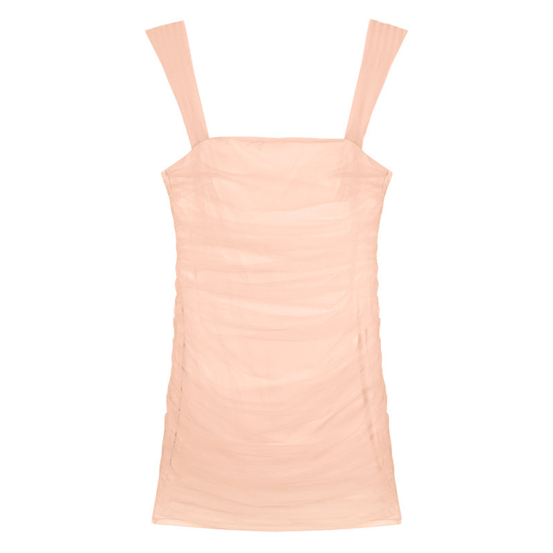 Zllkl Jianna Solid Color Square Neck Mesh Short-Sleeved Slim Mini Dress