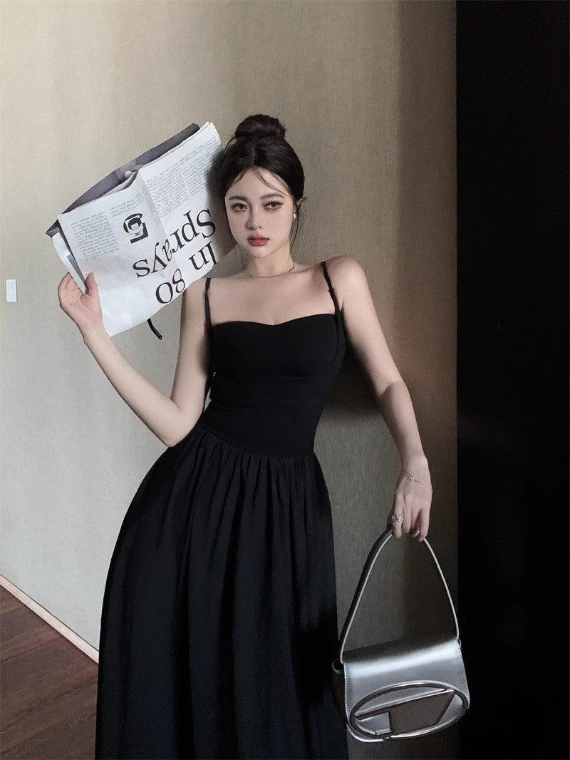 Zllkl Riley Solid Color French Vintage Knitted Slip Backless A-Line Long Maxi Dress