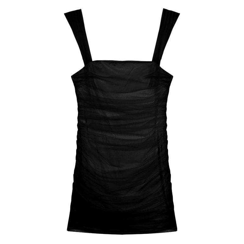 Zllkl Jianna Solid Color Square Neck Mesh Short-Sleeved Slim Mini Dress