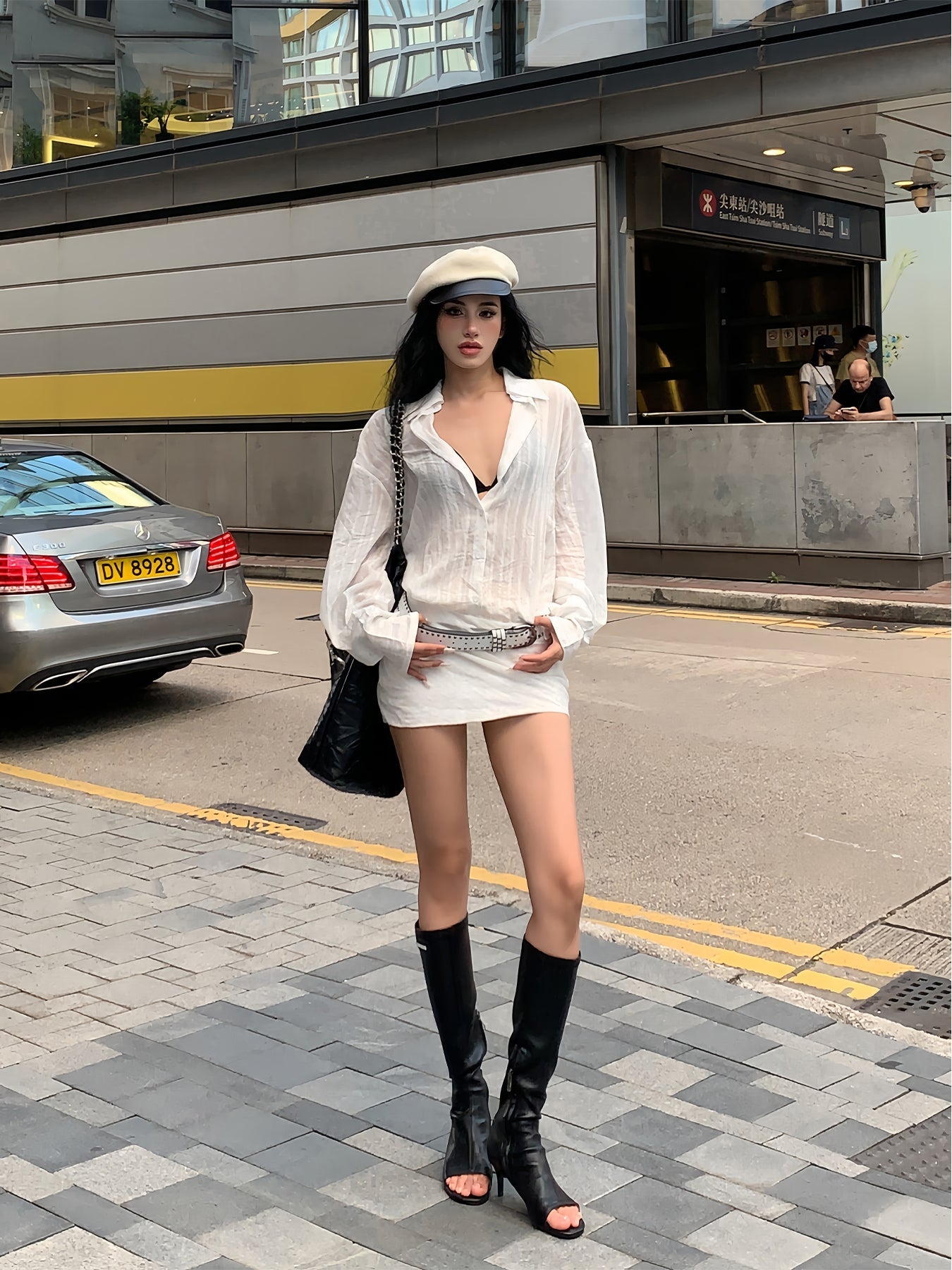 Zllkl Zia Solid Color Strip Long Sleeve Button Up Neck Collar Slim Shirt Dress