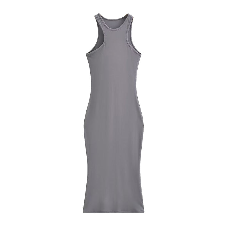 Zllkl Kim Solid Color Halter Neck Sleeveless Slim Long Dress