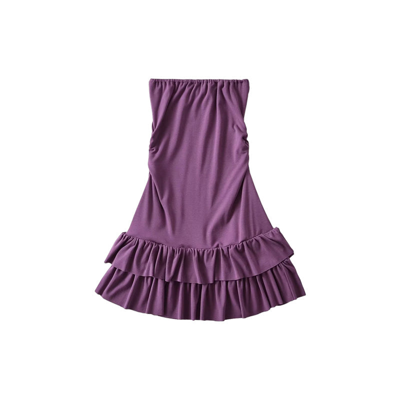 Zllkl Naya Solid Color Slim Folds Bandeau Double Ruffled Layer Mini Dress