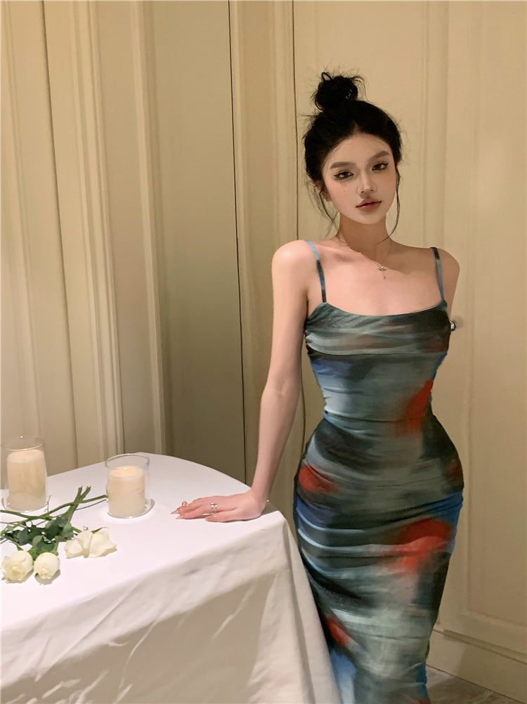 Zllkl Elice Tie Dye Spaghetti Strap Slip Slim Long Dress