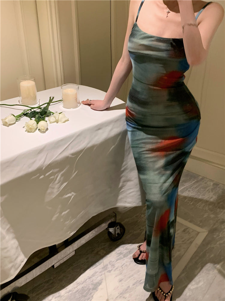 Zllkl Elice Tie Dye Spaghetti Strap Slip Slim Long Dress