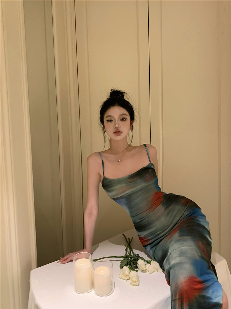 Zllkl Elice Tie Dye Spaghetti Strap Slip Slim Long Dress