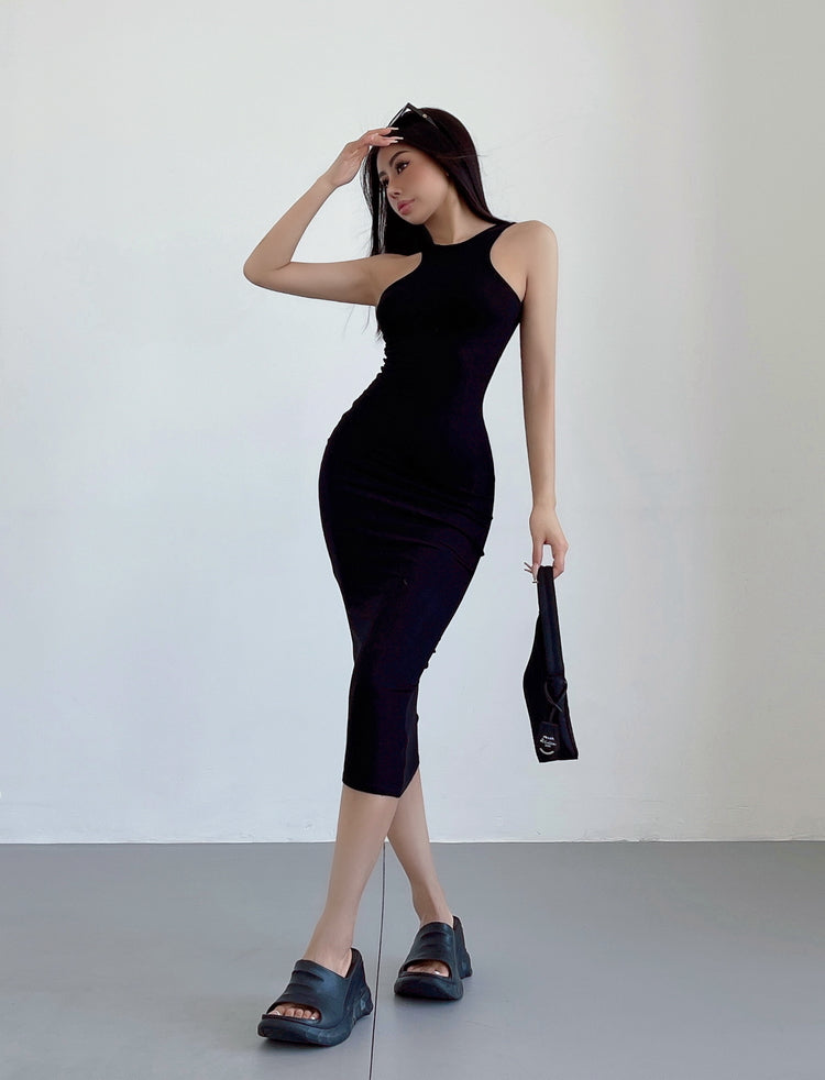 Zllkl Kim Solid Color Halter Neck Sleeveless Slim Long Dress