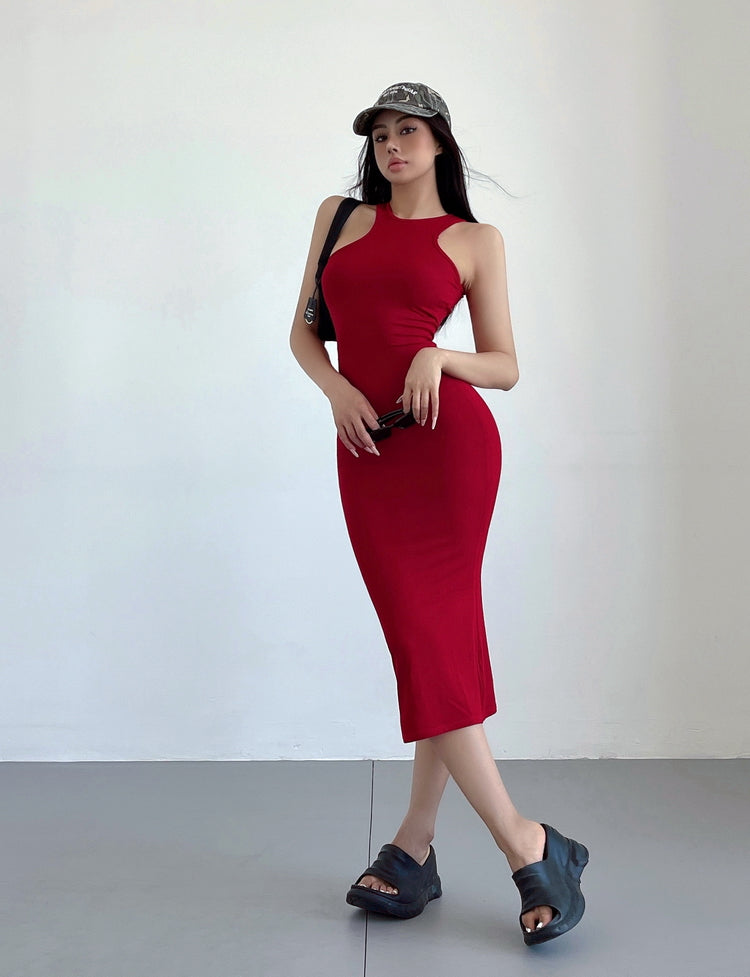 Zllkl Kim Solid Color Halter Neck Sleeveless Slim Long Dress
