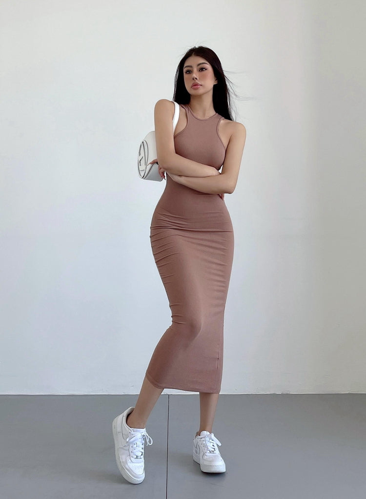 Zllkl Kim Solid Color Halter Neck Sleeveless Slim Long Dress