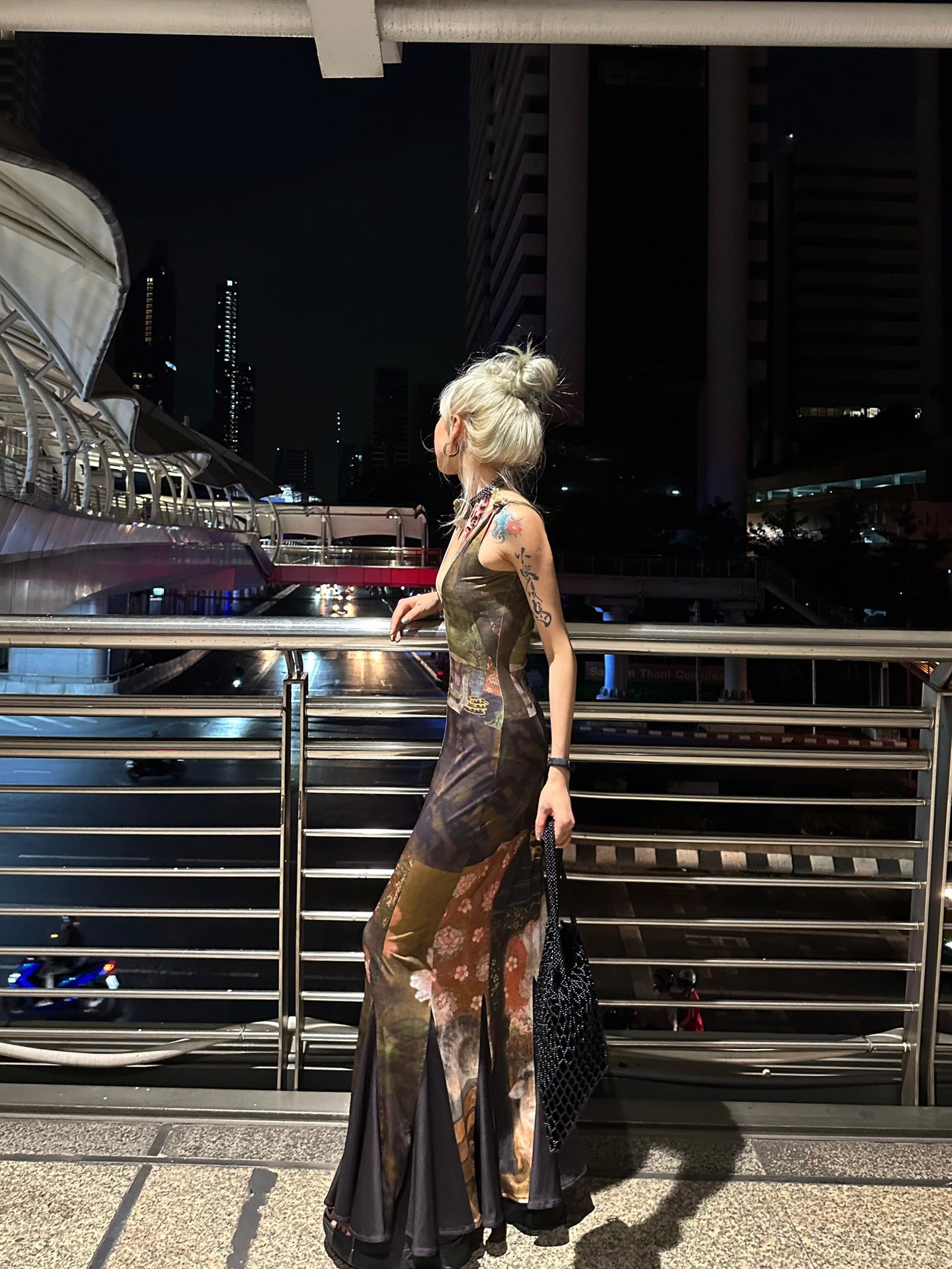Zllkl Kiara Chinese Floral Print Dark Sweet Spaghetti Strap V-Neck Contrast Fishtail Design Long Dress