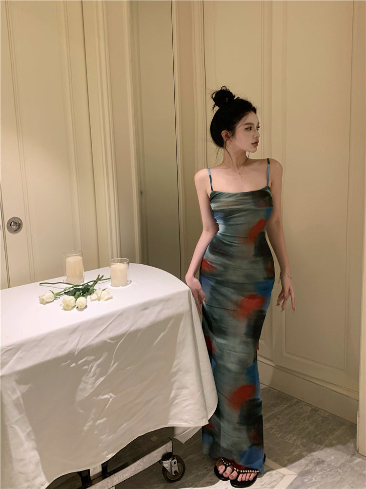 Zllkl Elice Tie Dye Spaghetti Strap Slip Slim Long Dress