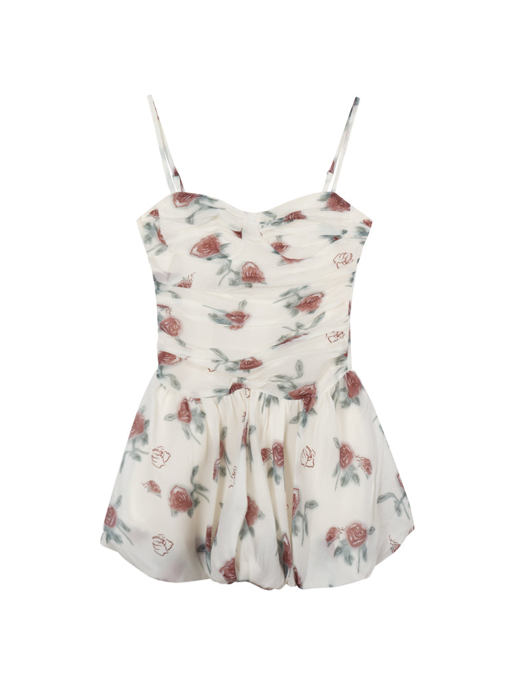 Zllkl Marinette White French Oil Painting Floral Slip V-Neck Mini Dress