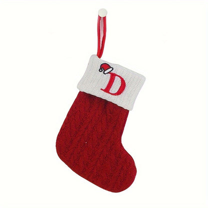 Classic Initial Mini Christmas Stockings, 1pc, Embroidered Alphabet Knit Red and White Themed Socks for Home, Christmas Tree, Mantel Decoration, No Feathers, Polyester - Festive Holiday Decor