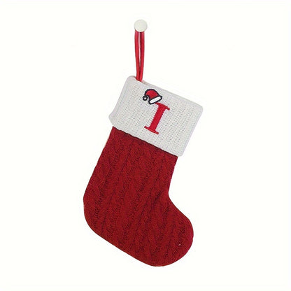 Classic Initial Mini Christmas Stockings, 1pc, Embroidered Alphabet Knit Red and White Themed Socks for Home, Christmas Tree, Mantel Decoration, No Feathers, Polyester - Festive Holiday Decor