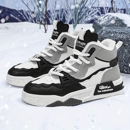 MAINALUN Winter Snow Boots for Men and Women - Vintage Preppy Style Sports Snow Shoes - Solid Color Casual Lace-Up Short Boots with PU Upper, Fabric Inner, PVC Sole - Round Toe Warm Plush Lined