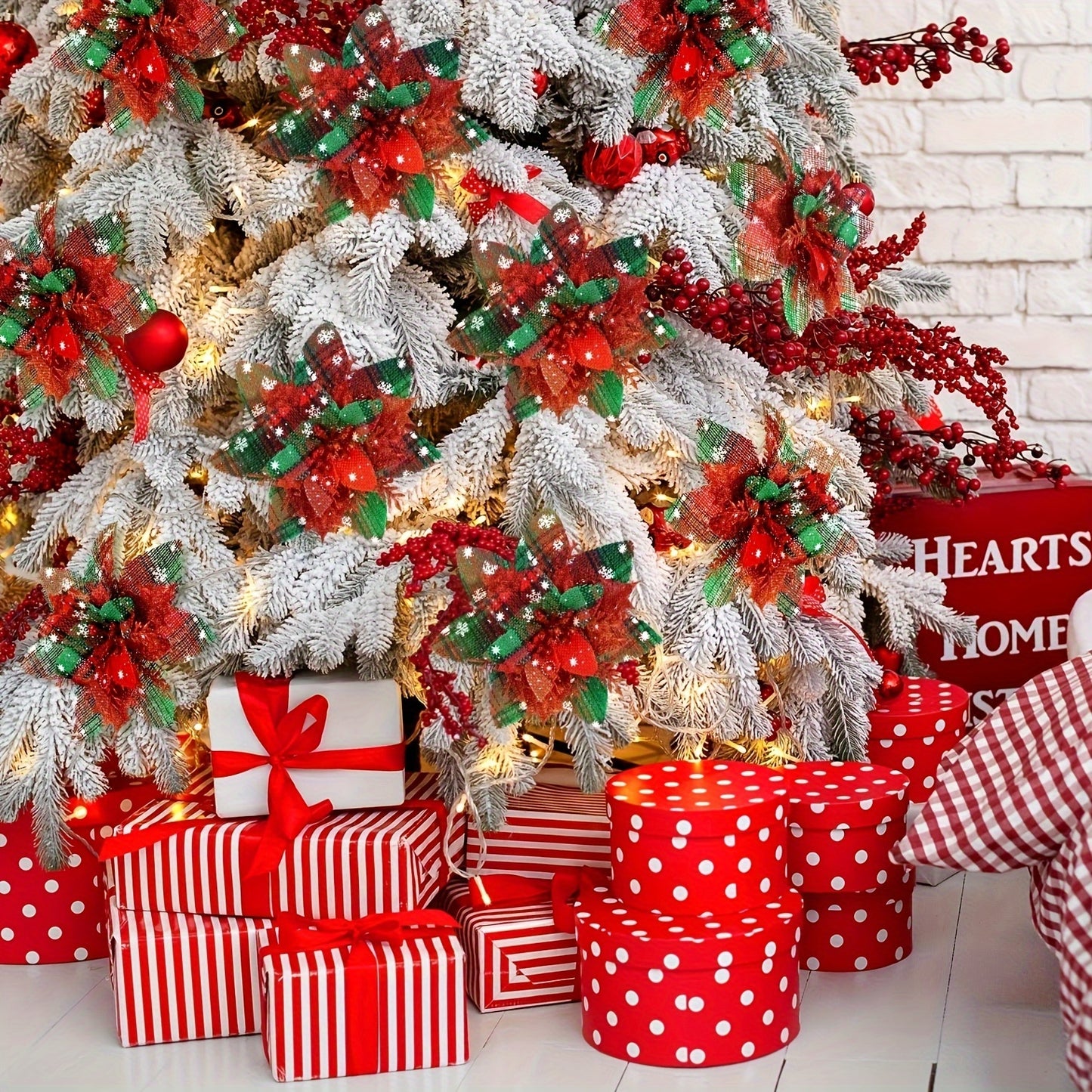 12pcs Glitter Poinsettia Christmas Ornaments with Clips & Stems - Artificial Xmas Flower Decorations for Tree, Wedding & Holiday Decor