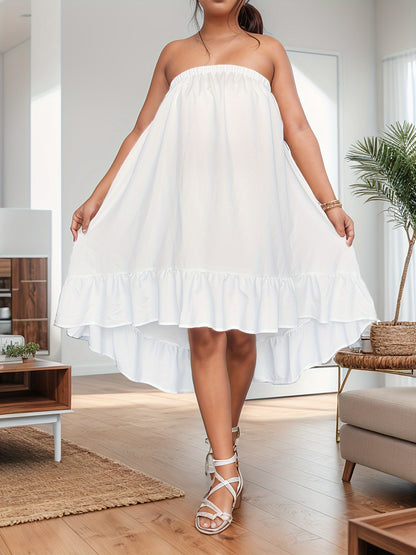 Plus Size Ruffle Hem Tube Dress - Flowy, Sleeveless, Casual, Comfortable, and Breathable - Perfect for Spring, Summer, and Outdoor Activities, Womens Plus Size Clothing