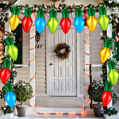 60pcs Christmas Light Bulb Shaped Balloons - Inflatable Foil Xmas Decorations with 98 Feet Nylon Rope for Party Decor, Festive Holiday Celebrations, and Winter Wonderland Themes