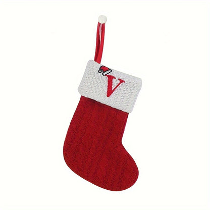 Classic Initial Mini Christmas Stockings, 1pc, Embroidered Alphabet Knit Red and White Themed Socks for Home, Christmas Tree, Mantel Decoration, No Feathers, Polyester - Festive Holiday Decor