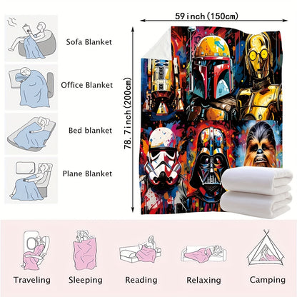 UME Contemporary Anime-Themed Flannel Throw Blanket - Star Wars Character Print | Soft Skin-Friendly Warm Fabric | Versatile for Couch, Bed, Travel, Camping | Knitted Digital Print | All-Season Cozy Pet-Friendly Throw | Mixed Color