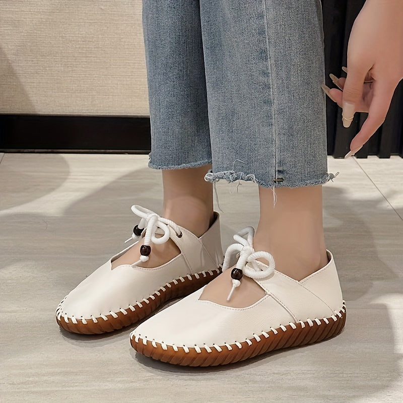 Womens Flat Lace Up Oxfords - Breathable, Non-Slip, Solid Color Cut-out Sneakers - Casual Walking Shoes for Spring Season with Rubber Sole and Man-Made Materials